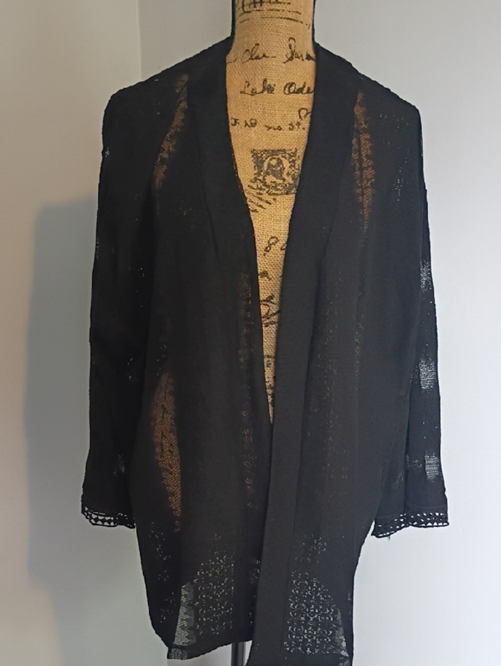 Suzanne Betro Black Open-Front Lightweight Kimono